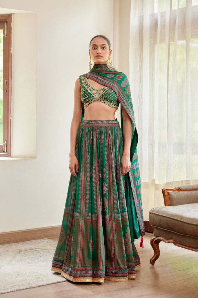 Buy Green Color Silk Fabric Designer Printed Lehenga Choli Online -  LEHV2938 | Appelle Fashion