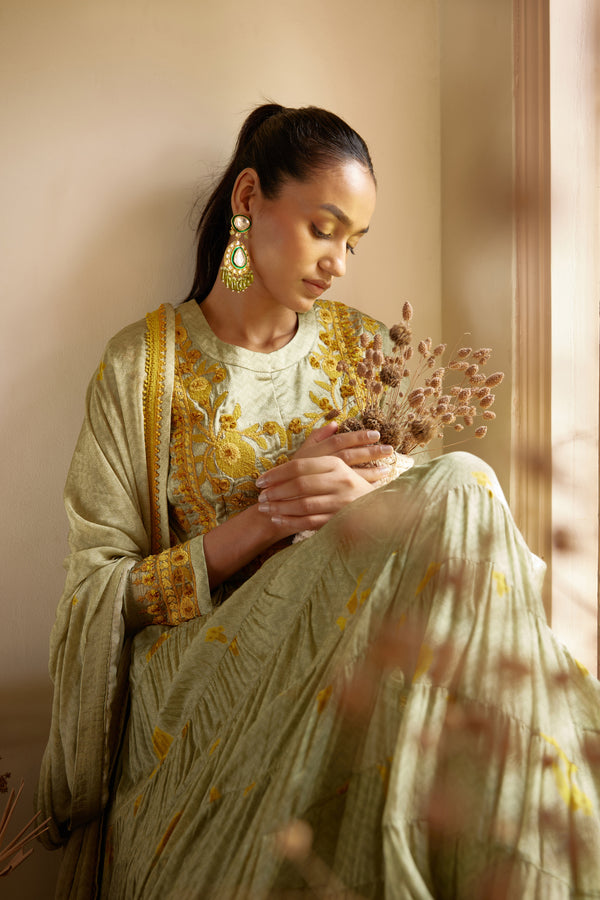 Neutral Green Anarkali Set.