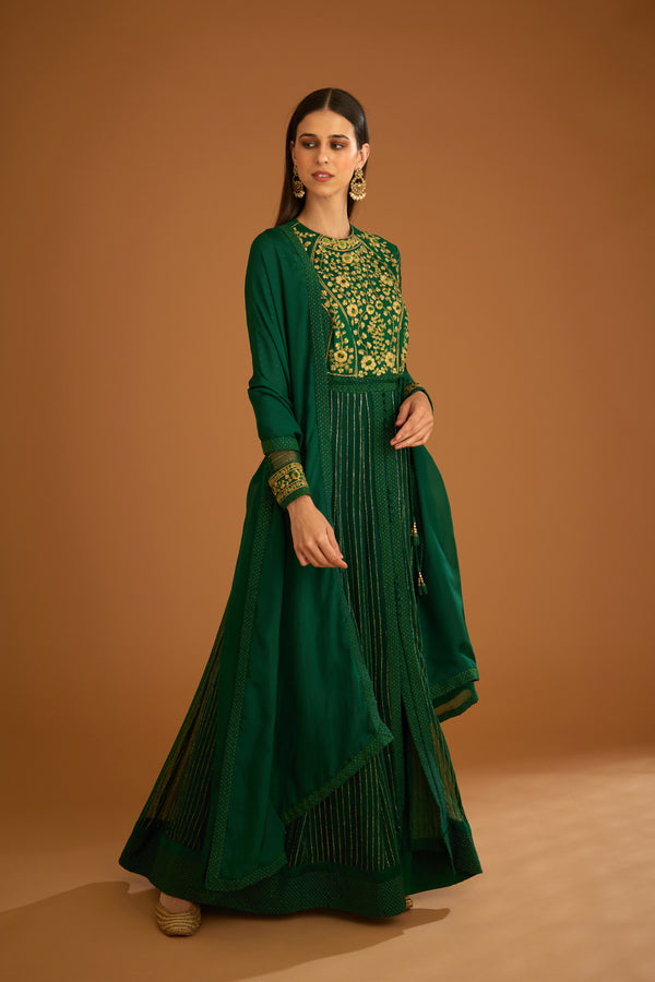 Emerald Green Anarkali Set.