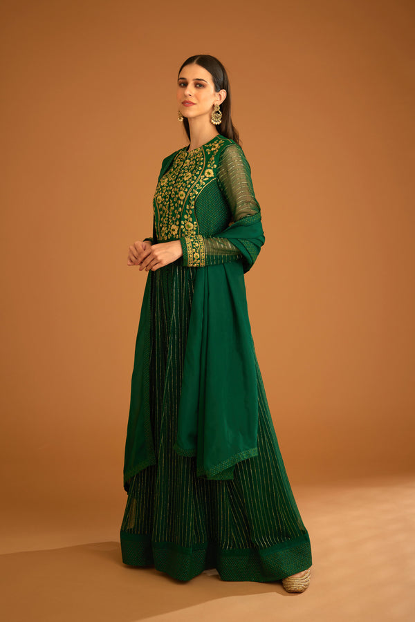 Emerald Green Anarkali Set.