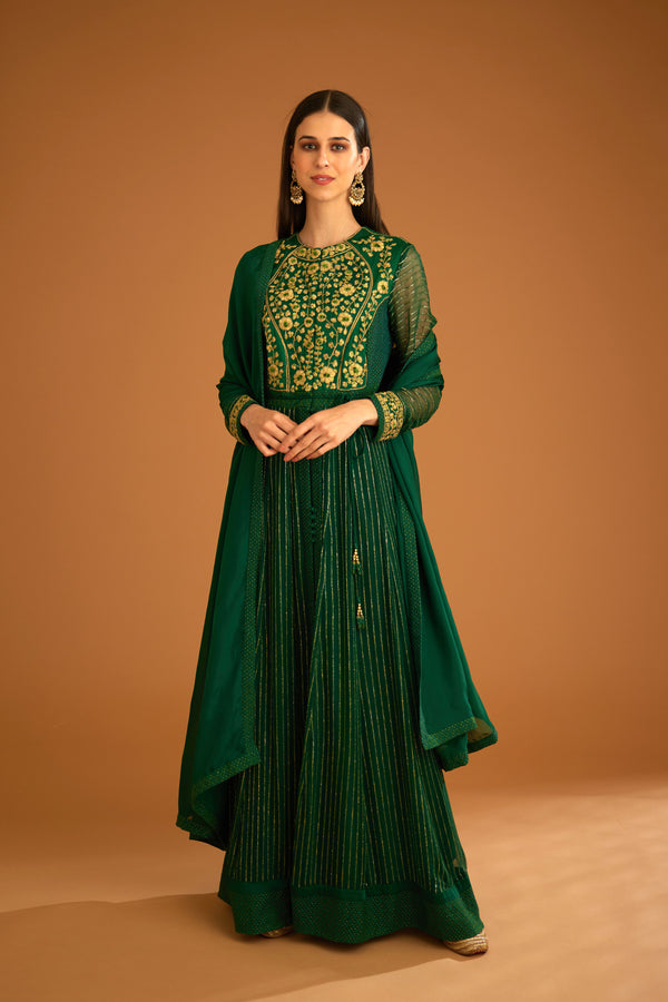 Emerald Green Anarkali Set.