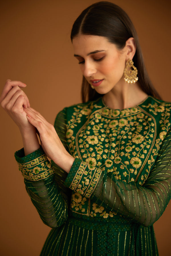 Emerald Green Anarkali Set.