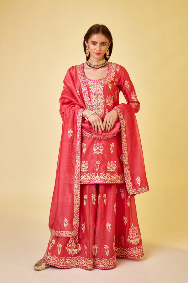 Scarlet Red Sharara Set.