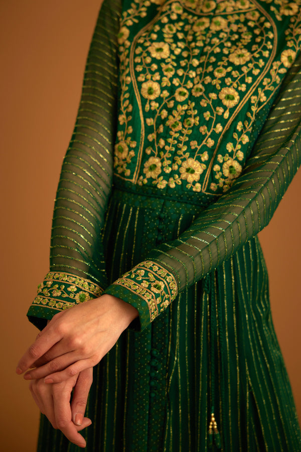 Emerald Green Anarkali Set.