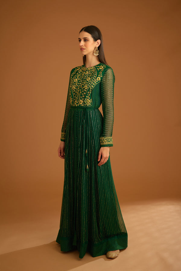 Emerald Green Anarkali Set.