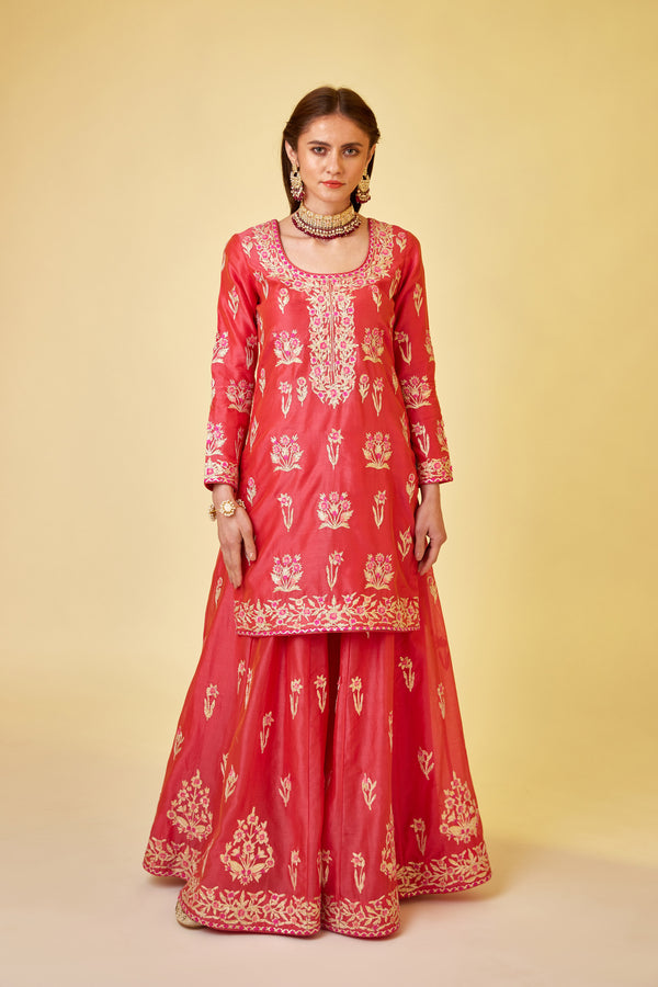 Scarlet Red Sharara Set.