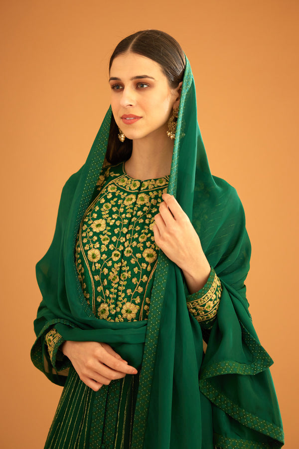 Emerald Green Anarkali Set.