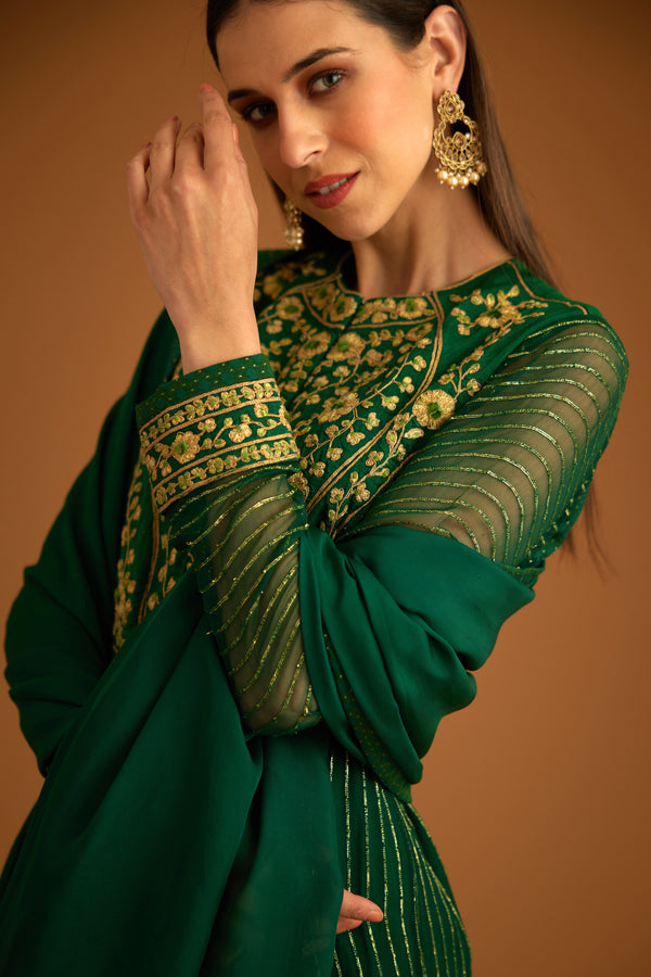 Emerald Green Anarkali Set.