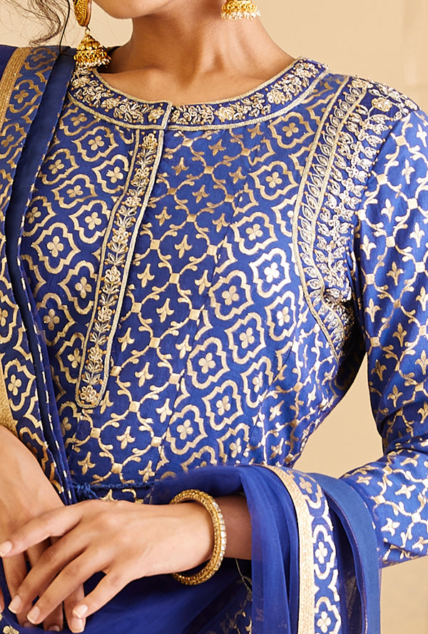 Royal Blue Anarkali Set.