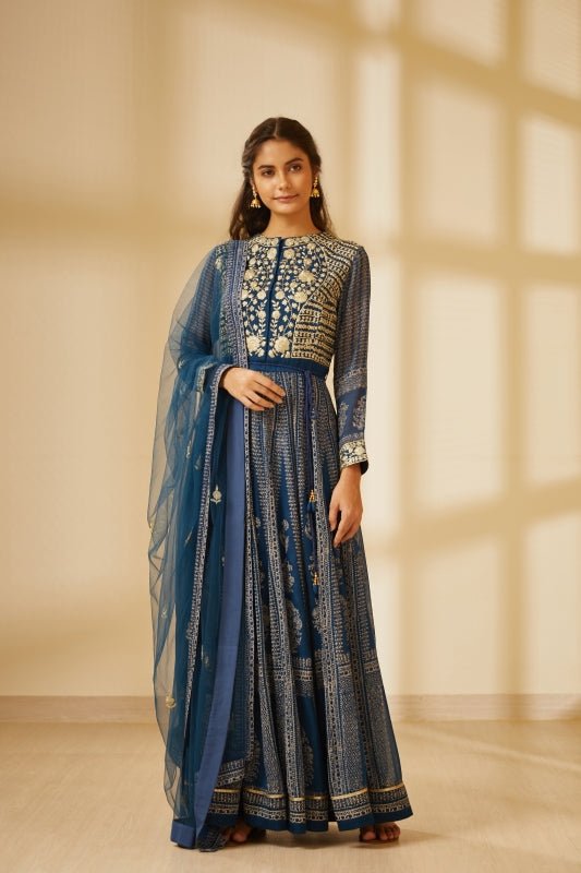 Buy Indian Long Anarkali - Georgette Navy Blue Embroidered Anarkali –  Empress Clothing