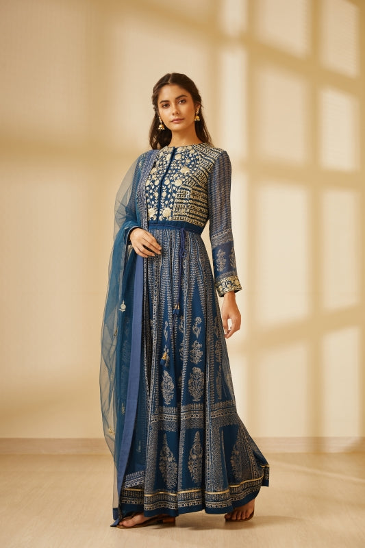 Navy Blue Anarkali Set