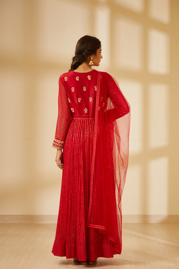 Coral Red Anarkali Set