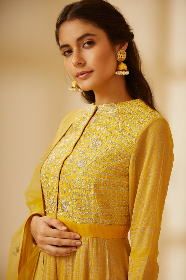 Mustard Yellow Anarkali Set