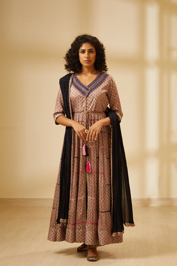 Natural Mauve Anarkali Set.