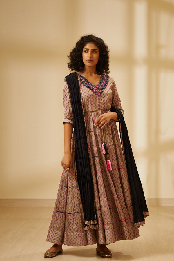 Natural Mauve Anarkali Set.