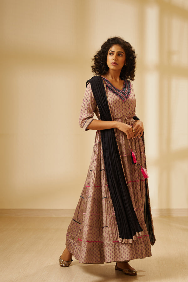 Natural Mauve Anarkali Set.