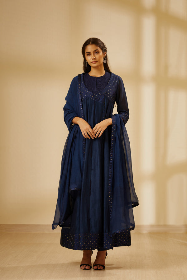 Navy Blue Angrakha Set