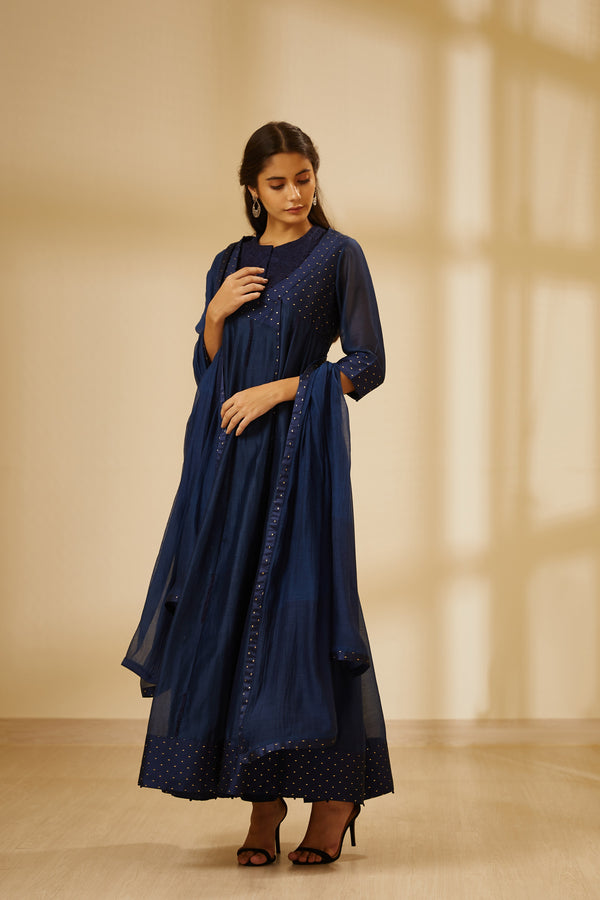 Navy Blue Angrakha Set