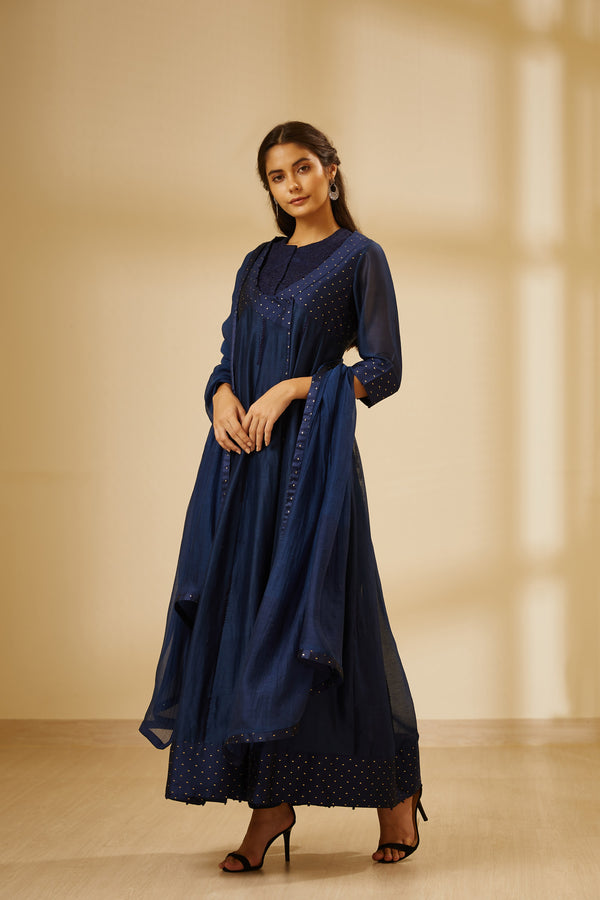 Navy Blue Angrakha Set