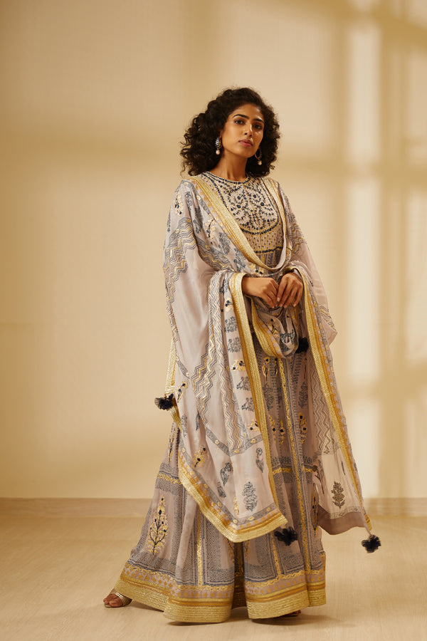 Light Blue Grey Anarkali Set.