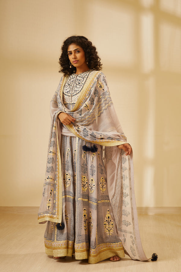 Light Blue Grey Anarkali Set.