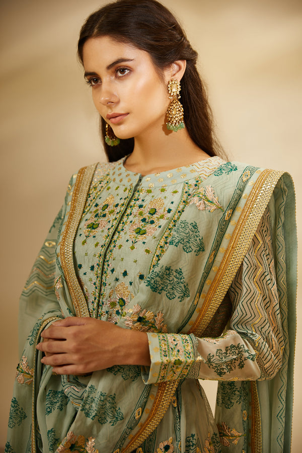 Light Sea Green Anarkali Set.