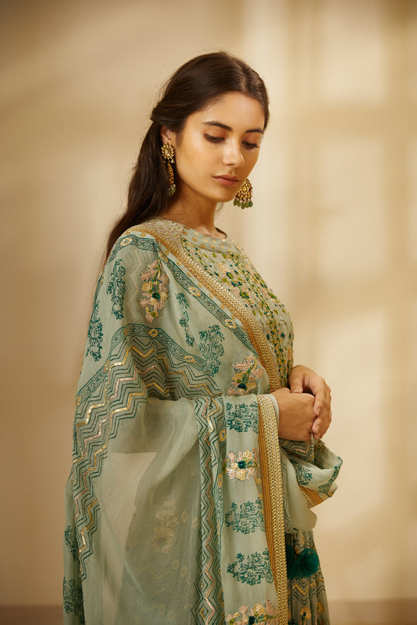 Light Sea Green Anarkali Set.