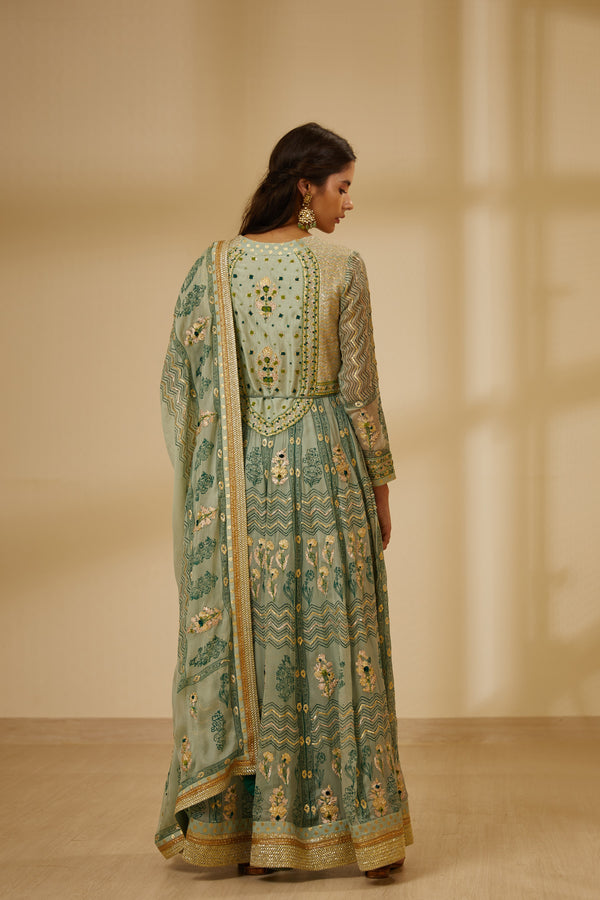 Light Sea Green Anarkali Set.