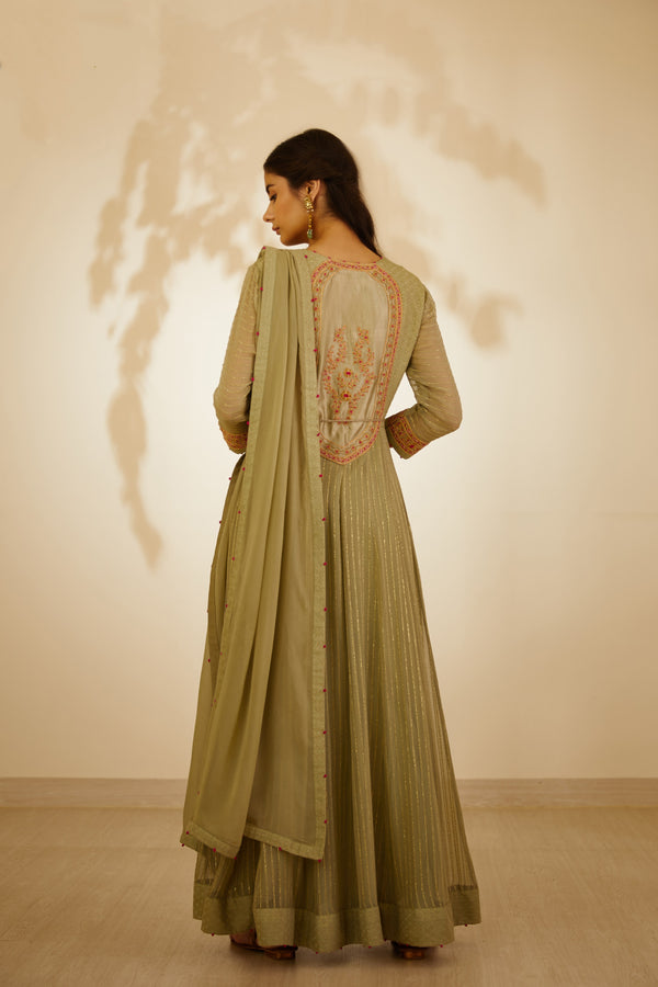 Neutral Green Anarkali Set.