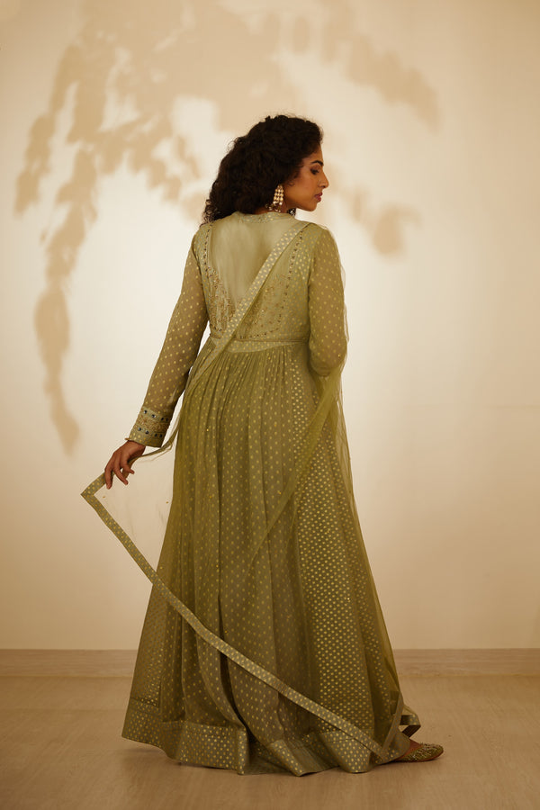 Neutral Green Anarkali Set.