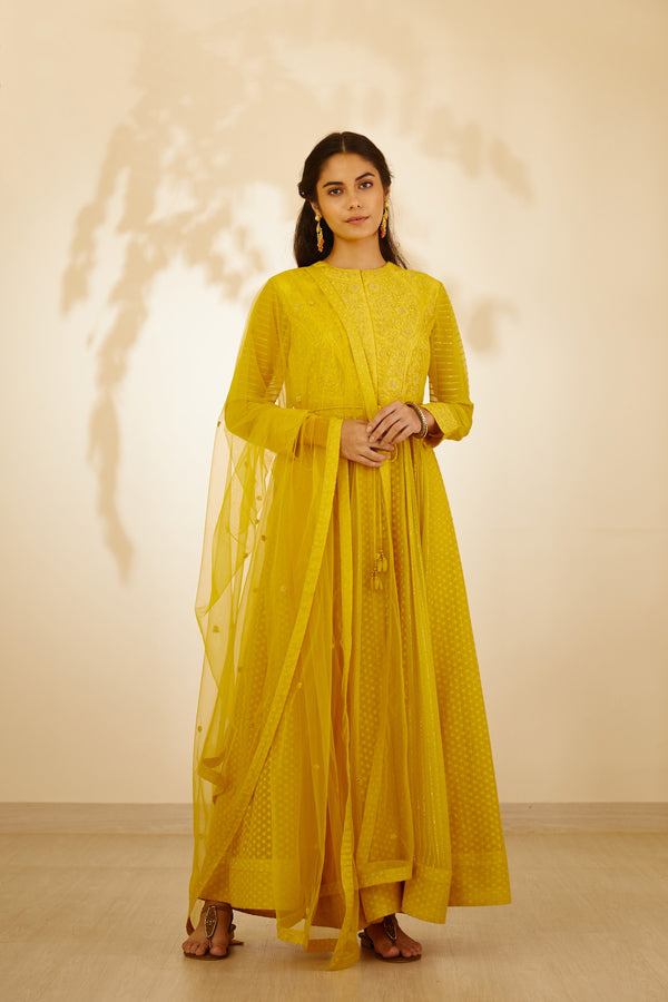 Mustard Yellow Anarkali Set.