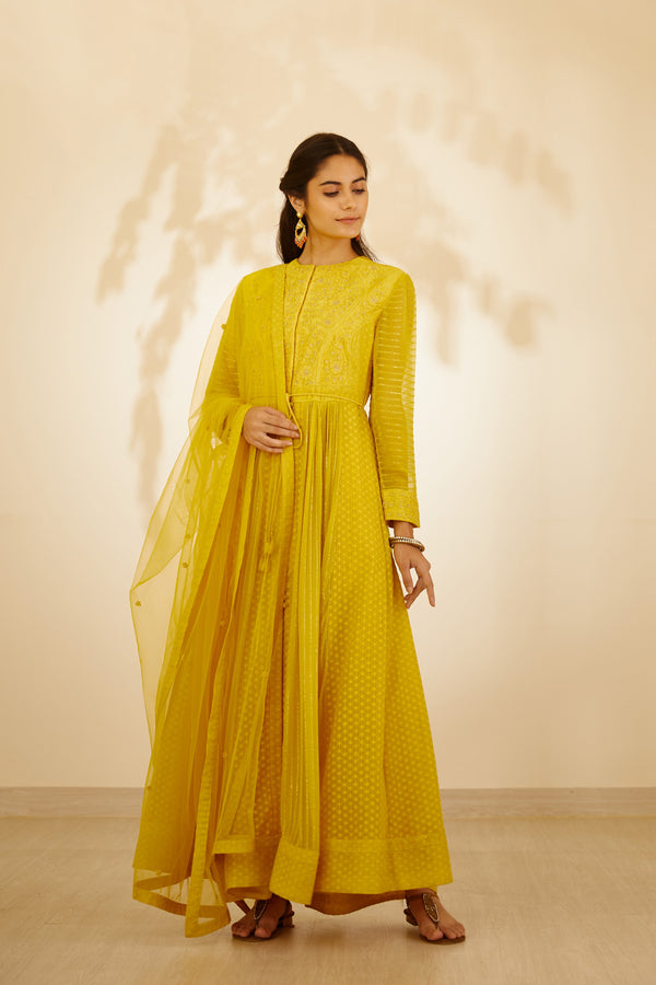 Mustard Yellow Anarkali Set.