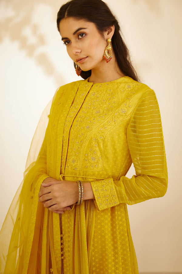 Mustard Yellow Anarkali Set.