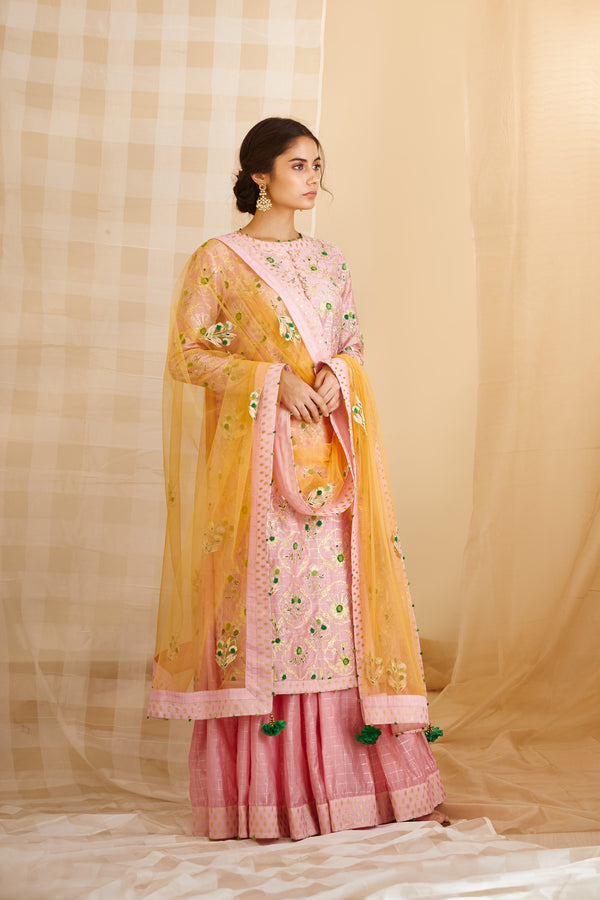 Pink Kurta & Skirt Set.