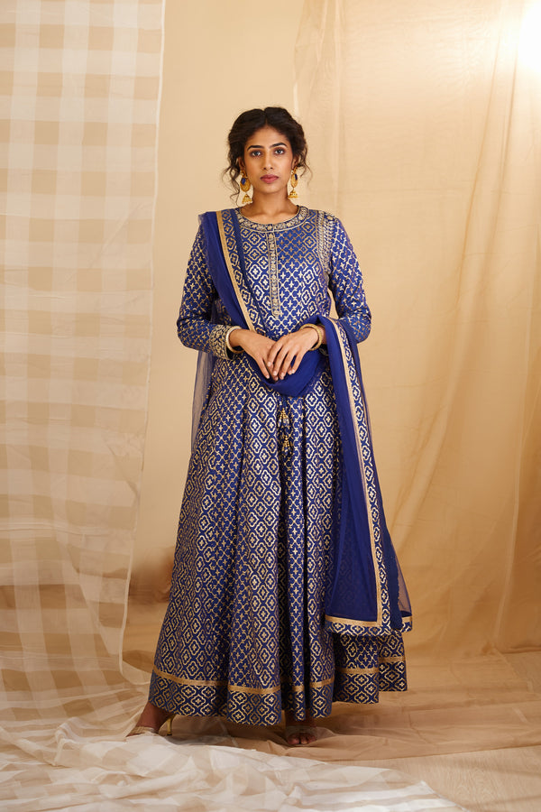 Royal Blue Anarkali Set.