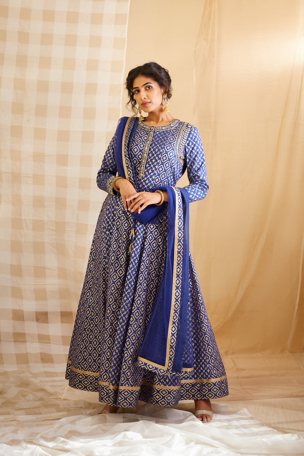 Royal Blue Anarkali Set.