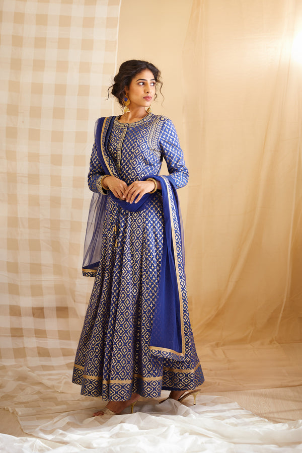 Royal Blue Anarkali Set.