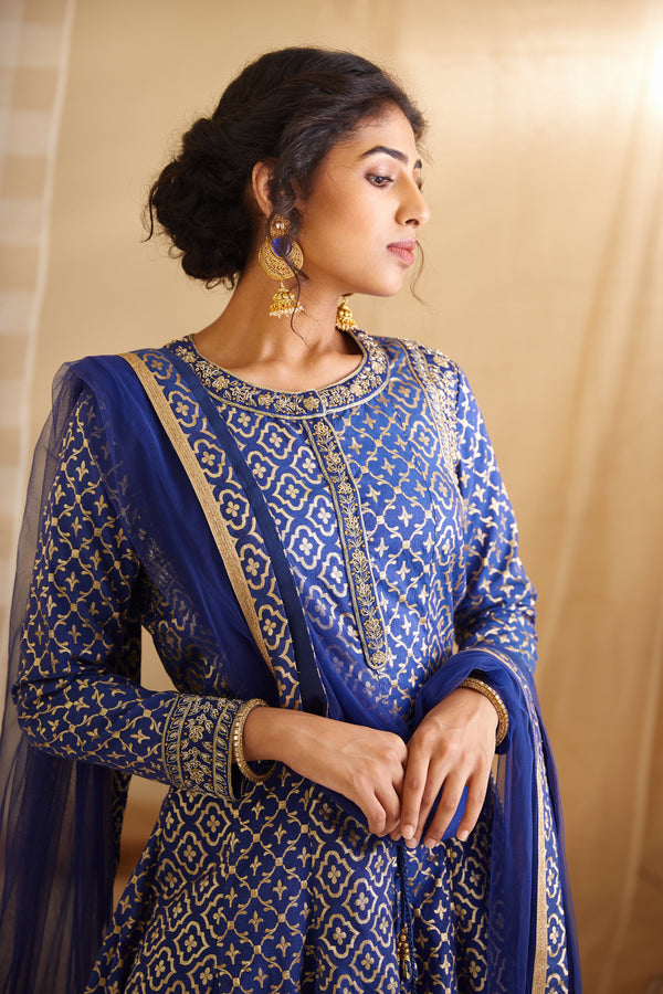 Royal Blue Anarkali Set.