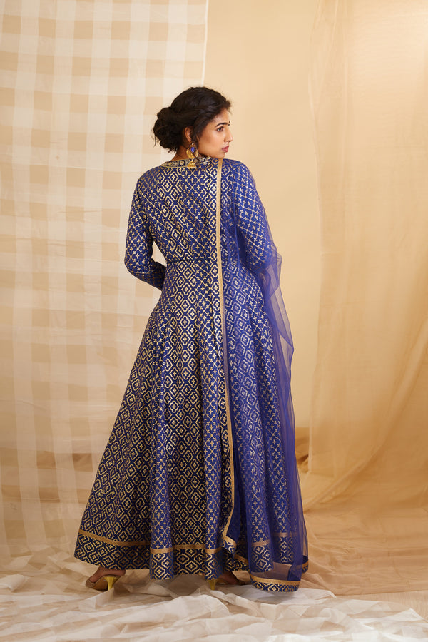 Royal Blue Anarkali Set.