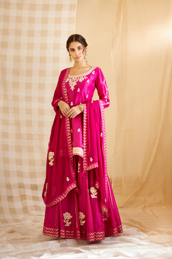 Magenta Pink Kurta & Skirt Set.