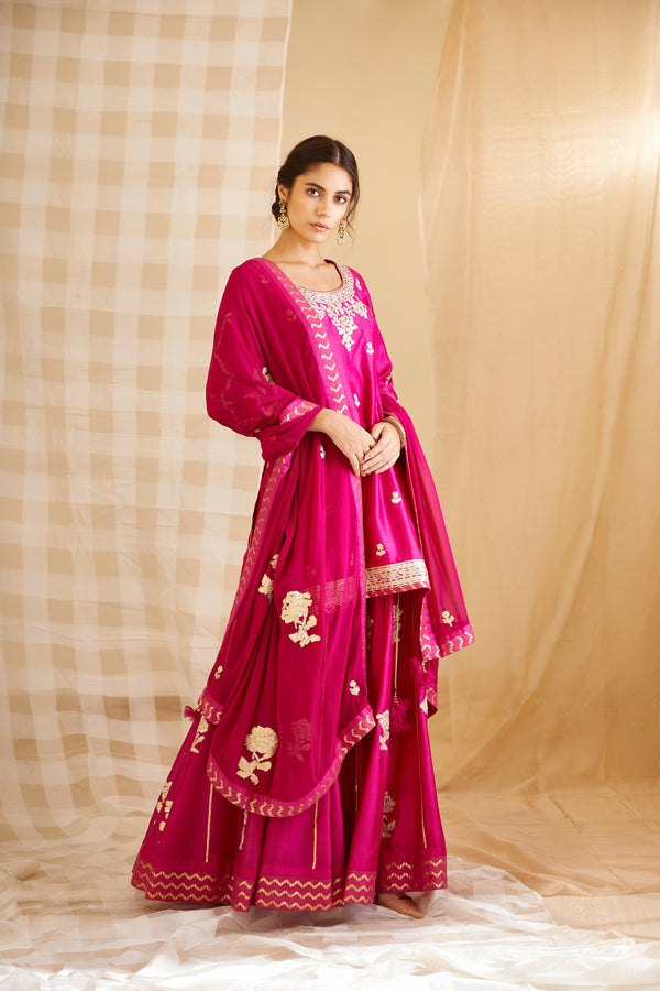 Magenta Pink Kurta & Skirt Set.