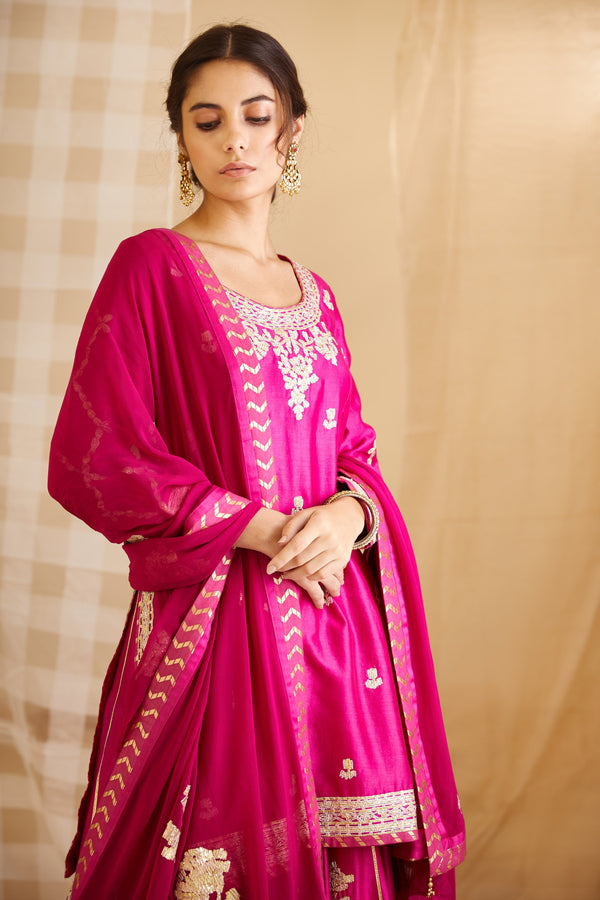 Magenta Pink Kurta & Skirt Set.