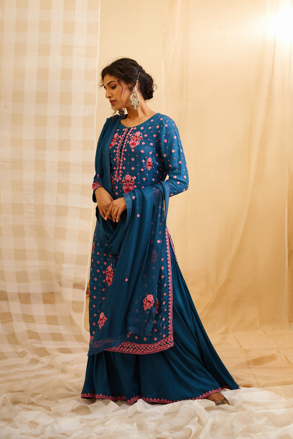 Teal Blue Kurta Set.