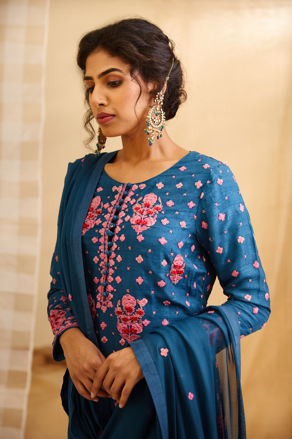 Teal Blue Kurta Set.