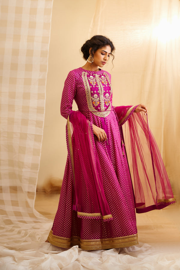 Wine Pink Anarkali Set.