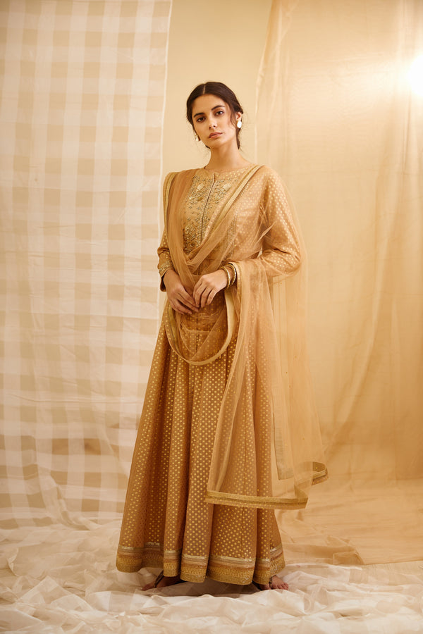 Gold Anarkali Set.