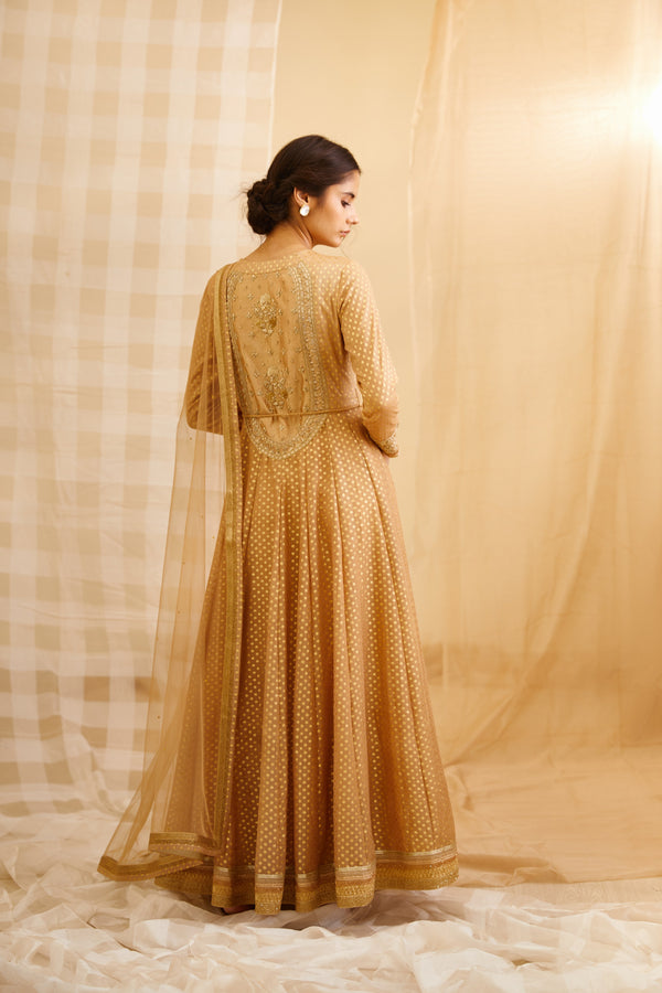 Gold Anarkali Set.