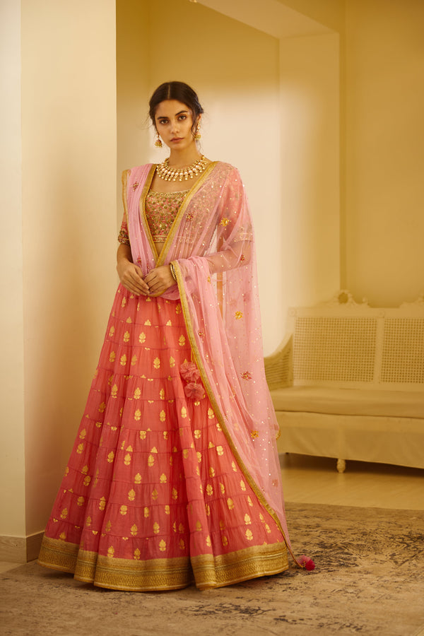 Coral Pink Lehenga Set.