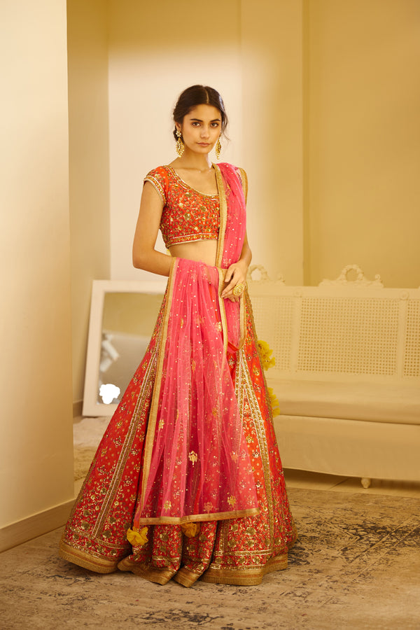 Coral Lehenga Set.