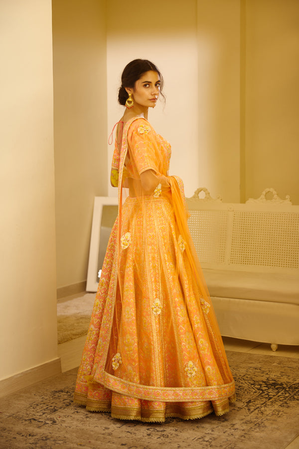 Peach Orange Lehenga Set.